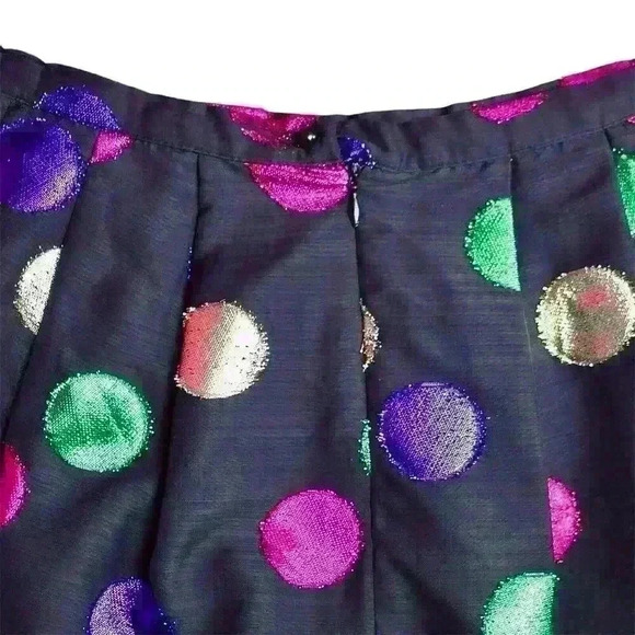 RARE TOPSHOP Premium  Black Mini Skirt Size 6 Pink Gold Polka Dots Retro Party - Picture 9 of 13